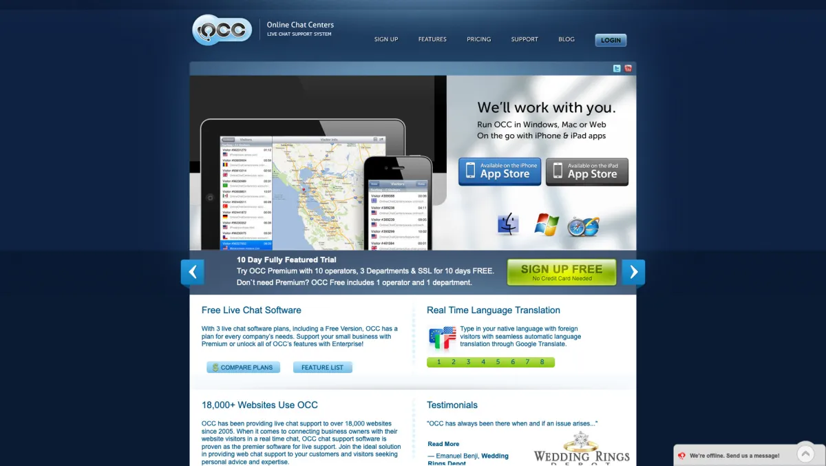 Interface OnlineChatCenters : image, ergonomie, alternatives
