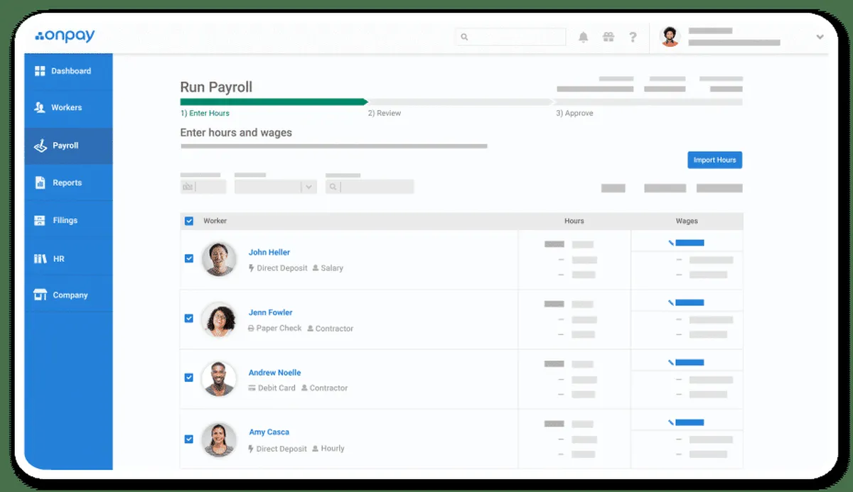Interface OnPay: fonctionnalités, prix, alternatives