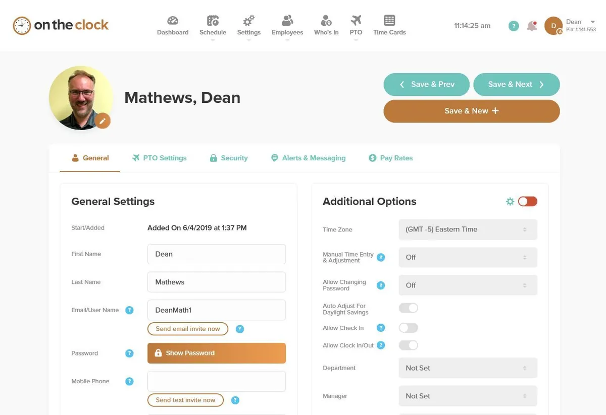 Interface OnTheClock: fonctionnalités, prix, alternatives