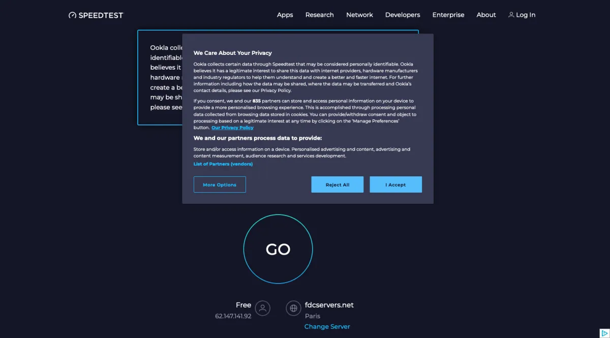 Interface Ookla Speedtest : fonctionnalités, prix, alternatives