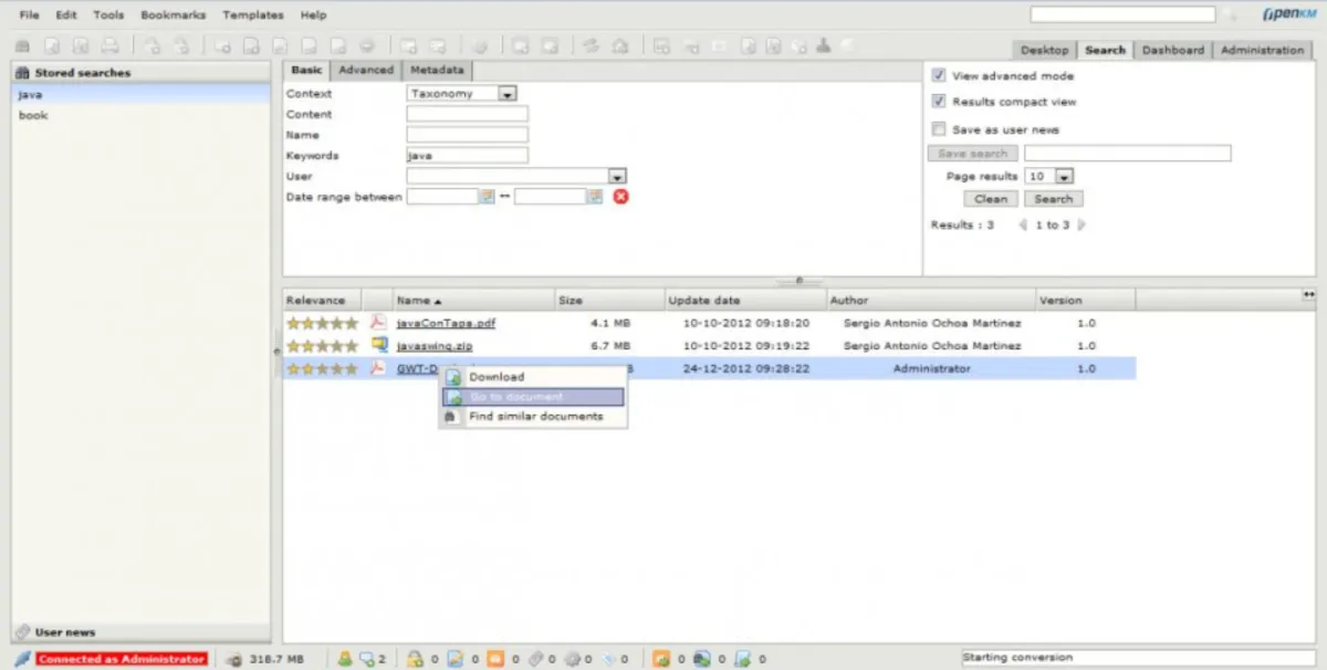 Interface OpenKM: image, ergonomie, alternatives
