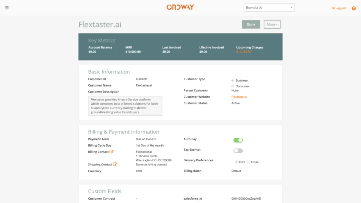 Interface Ordway Platform: fonctionnalités, prix, alternatives