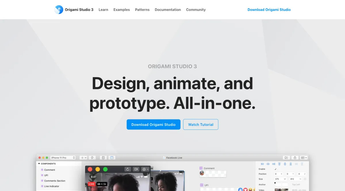 Interface Origami Studio : fonctionnalités, prix, alternatives