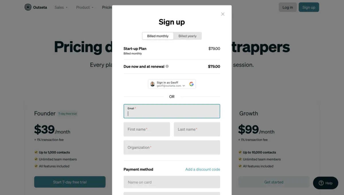 Interface Outseta: fonctionnalités, prix, alternatives