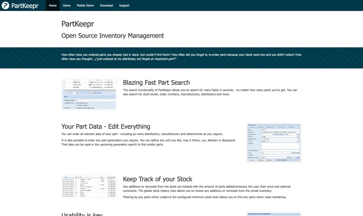 Interface PartKeepr : fonctionnalités, prix, alternatives