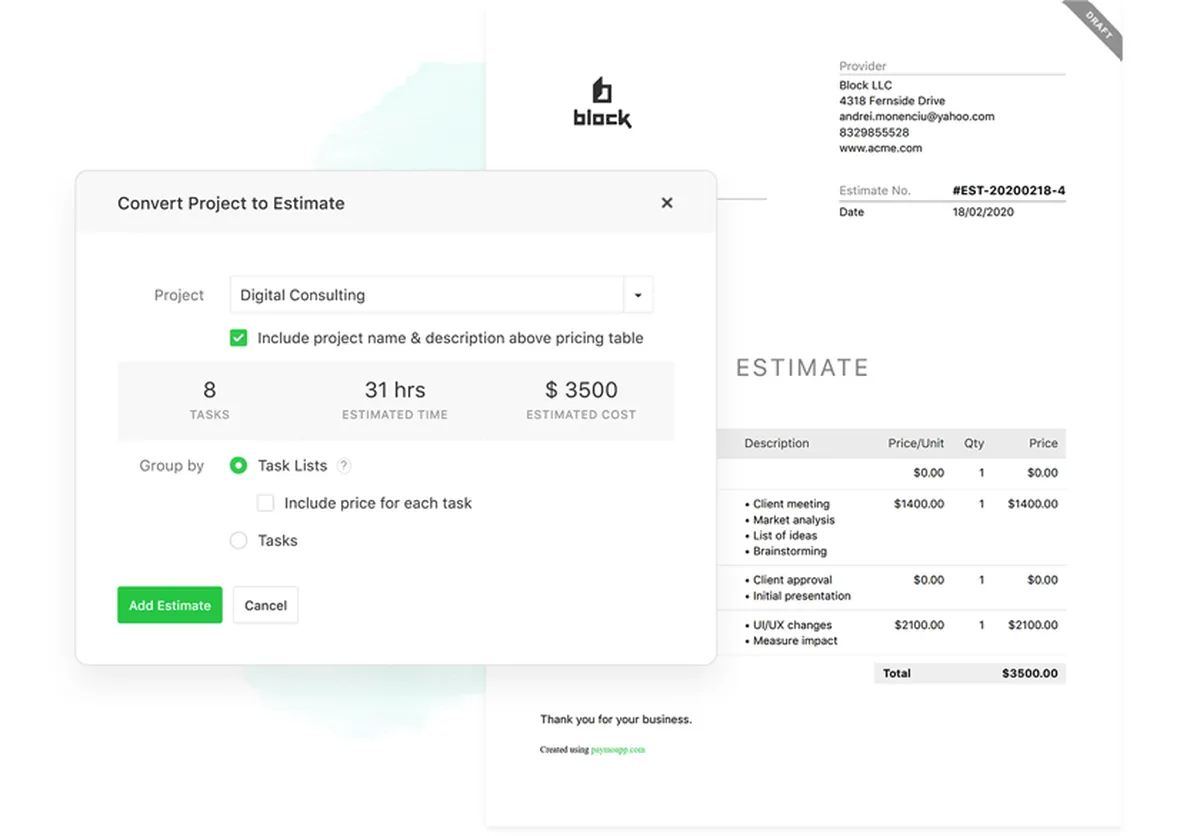 Interface Paymo: fonctionnalités, prix, alternatives