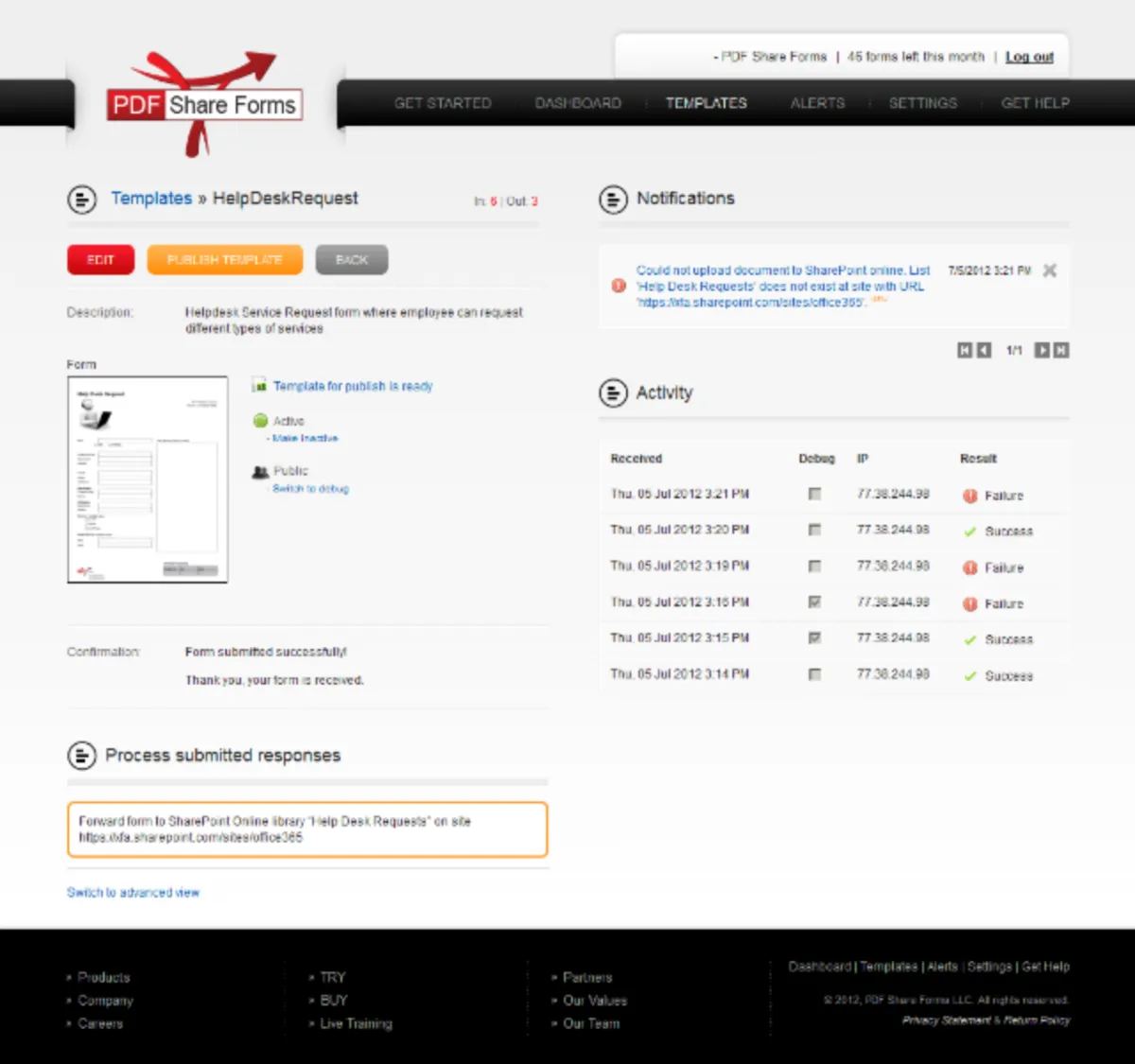 Interface PDF Share Forms Enterprise: fonctionnalités, prix, alternatives