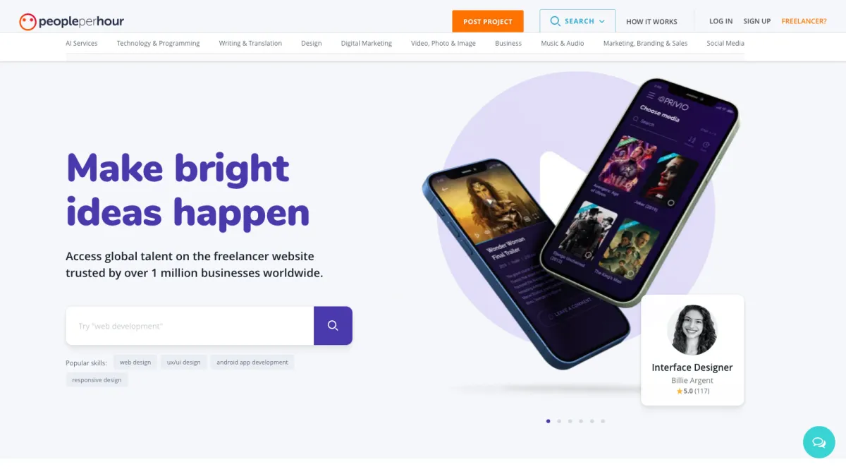 Interface Peopleperhour : fonctionnalités, prix, alternatives