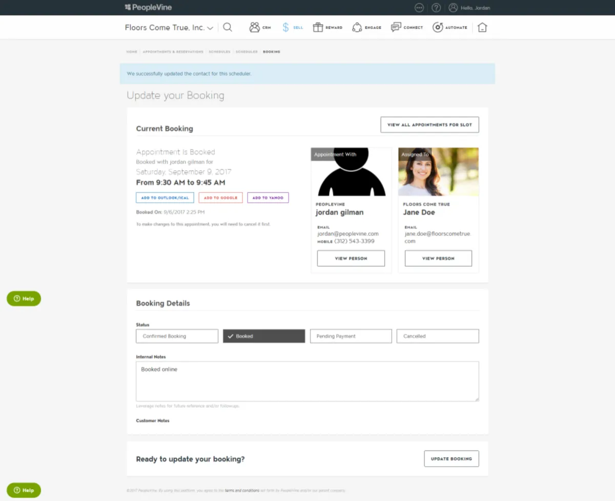 Interface PeopleVine: fonctionnalités, prix, alternatives