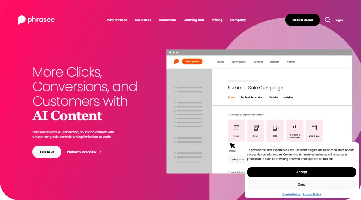 Interface Phrasee : fonctionnalités, prix, alternatives