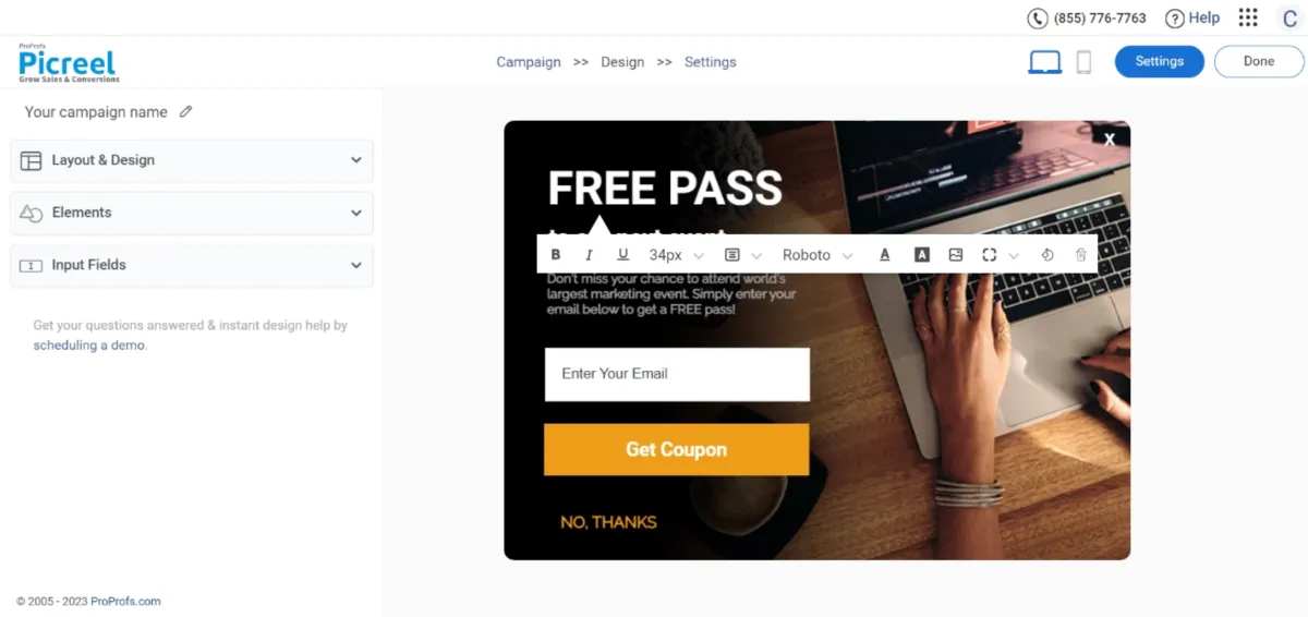 Interface Picreel: fonctionnalités, prix, alternatives