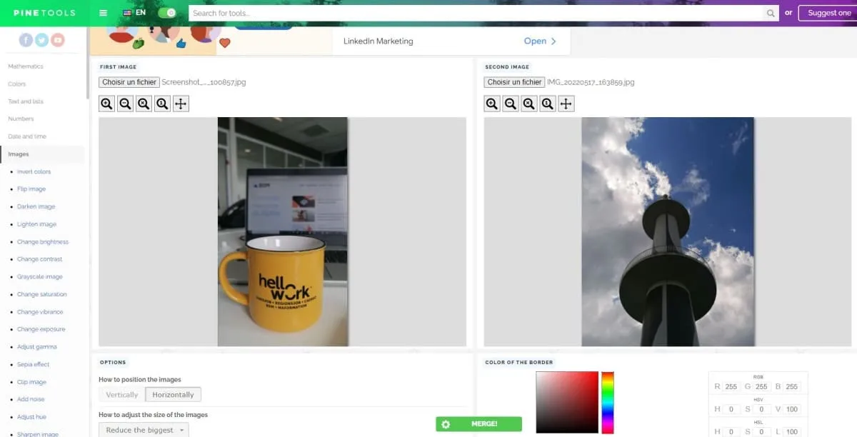 PineTools Merge Images: avis sur le logiciel de retouche photo / édition d'image: fonctionnalités, avantages, inconvénients et tarifs