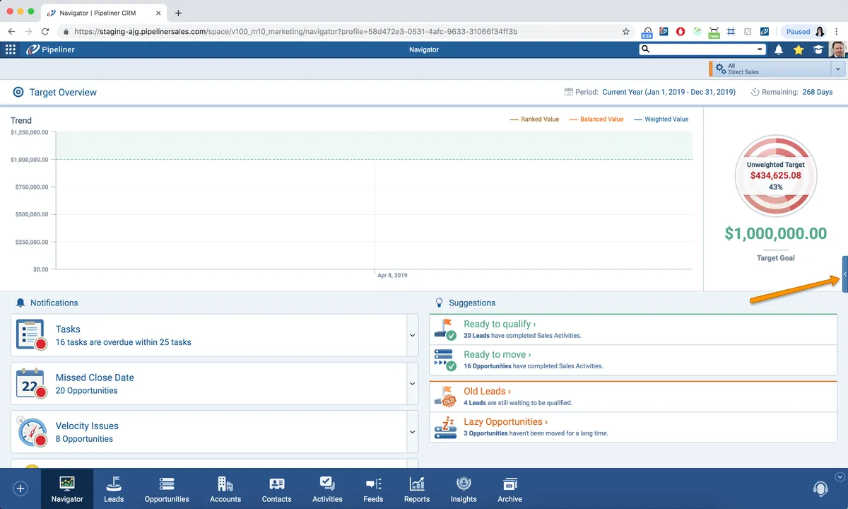 Interface Pipeliner CRM: image, ergonomie, alternatives