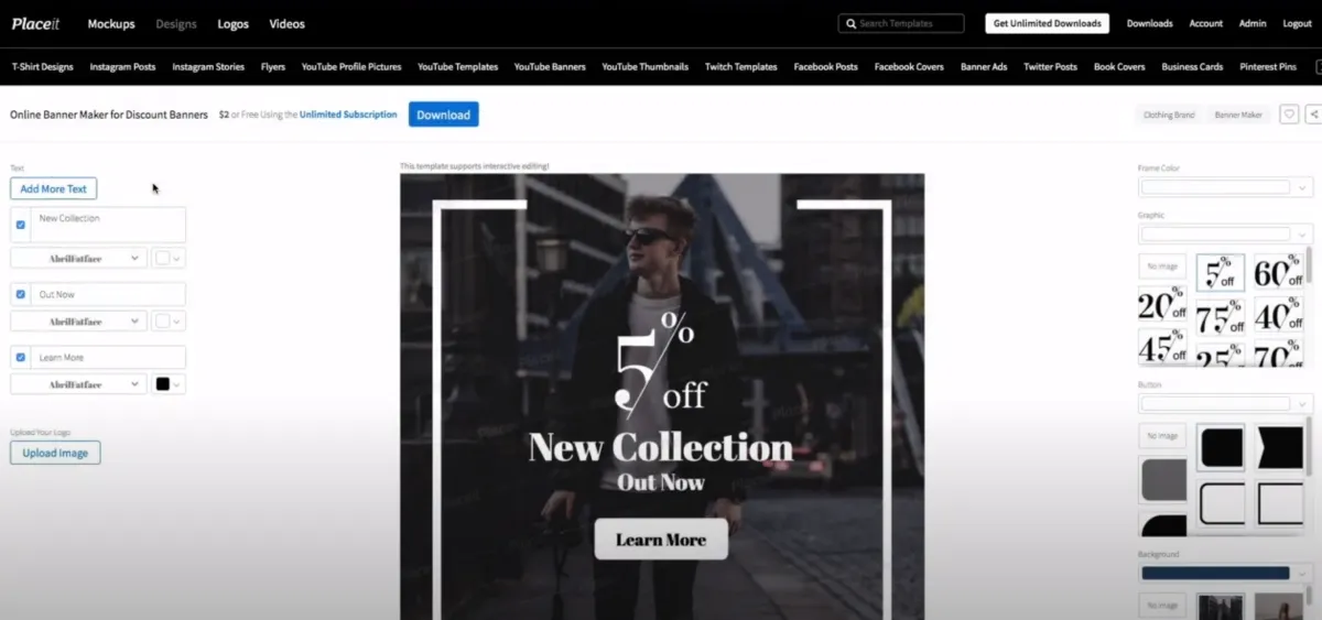 Interface Placeit: image, ergonomie, alternatives