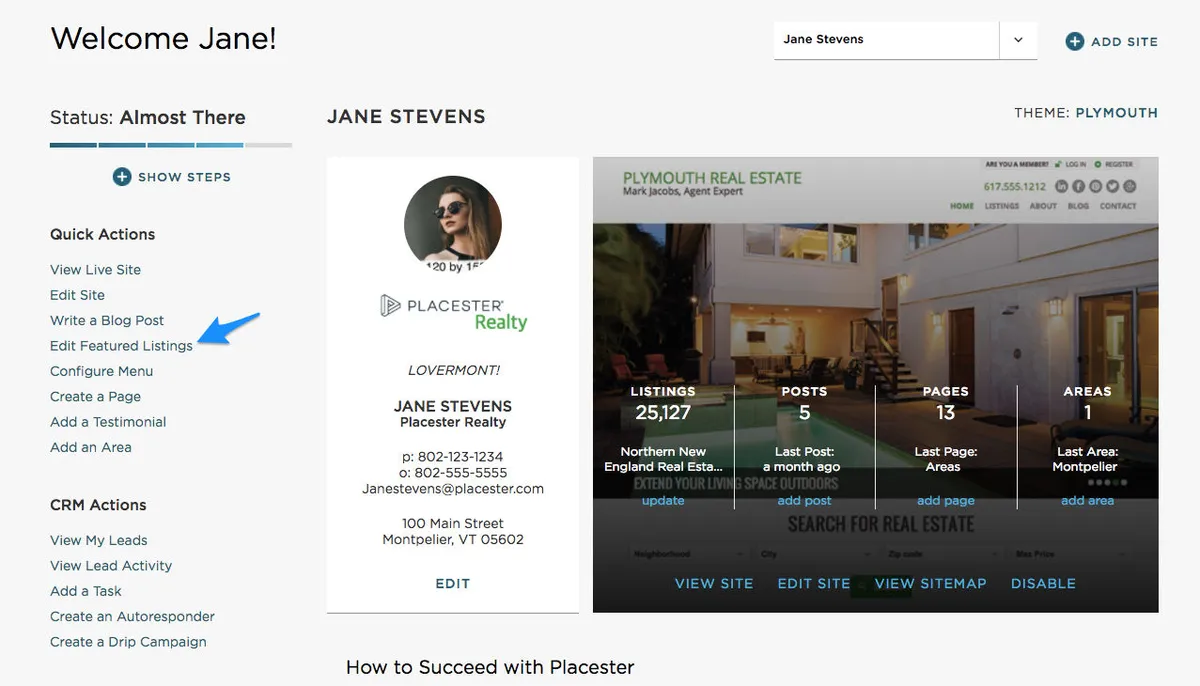 Interface Placester: fonctionnalités, prix, alternatives