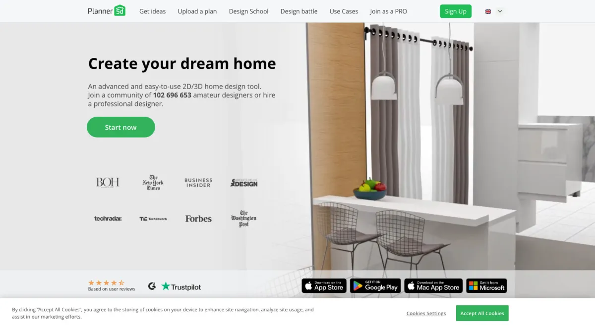 Interface Planner 5D : fonctionnalités, prix, alternatives