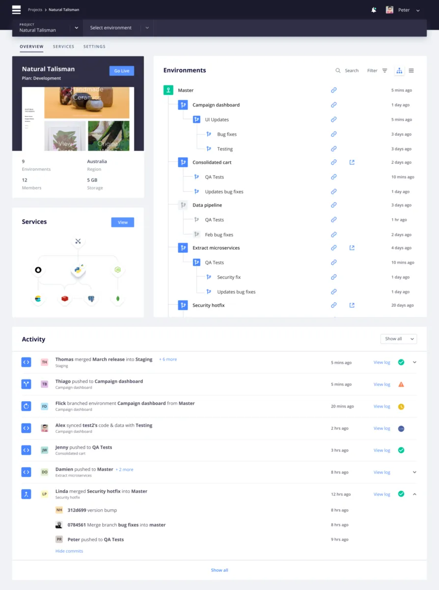 Interface Platform.Sh: fonctionnalités, prix, alternatives
