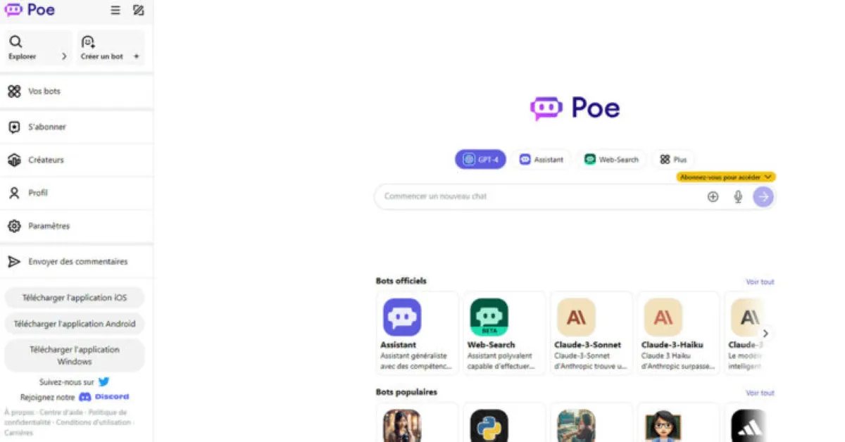 Notre avis sur Poe : un logiciel d'IA générative (intelligence artificielle) à découvrir Notre avis sur Poe : un logiciel d'IA générative (intelligence artificielle) à découvrir