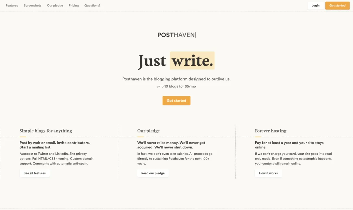 Interface Posthaven : fonctionnalités, prix, alternatives