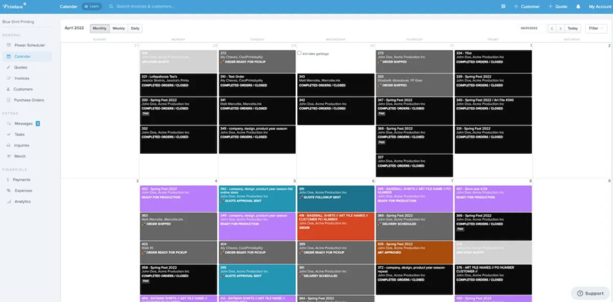 Interface Printavo: fonctionnalités, prix, alternatives