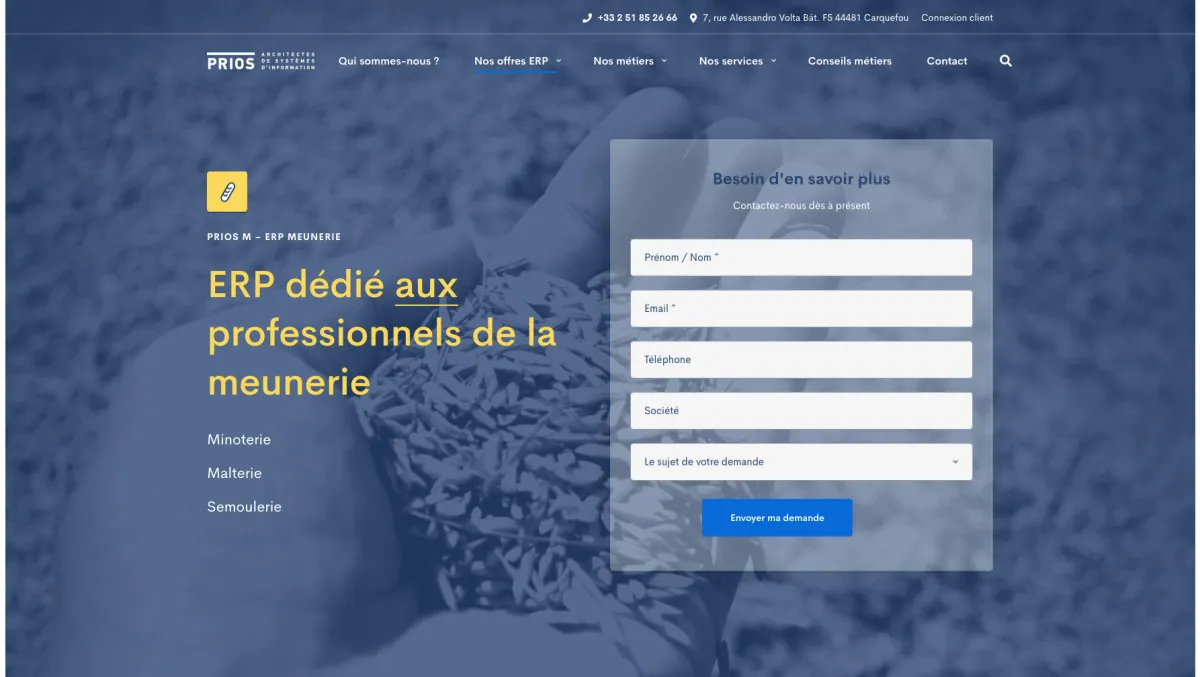 Interface Prios Meunerie : image, ergonomie, alternatives