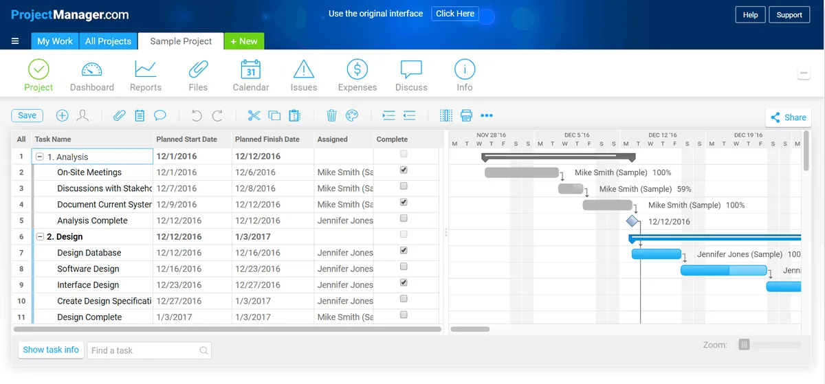 Interface ProjectManager: fonctionnalités, prix, alternatives