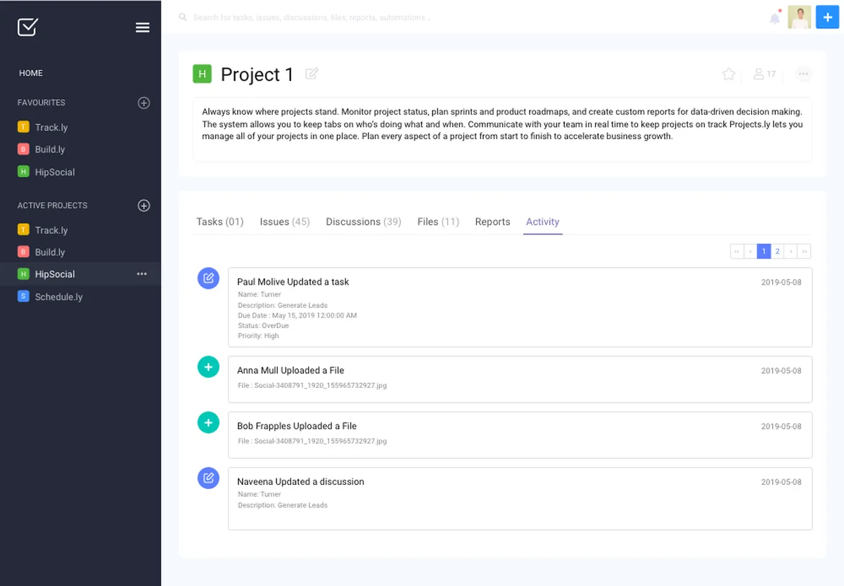 Interface Projectsly: fonctionnalités, prix, alternatives