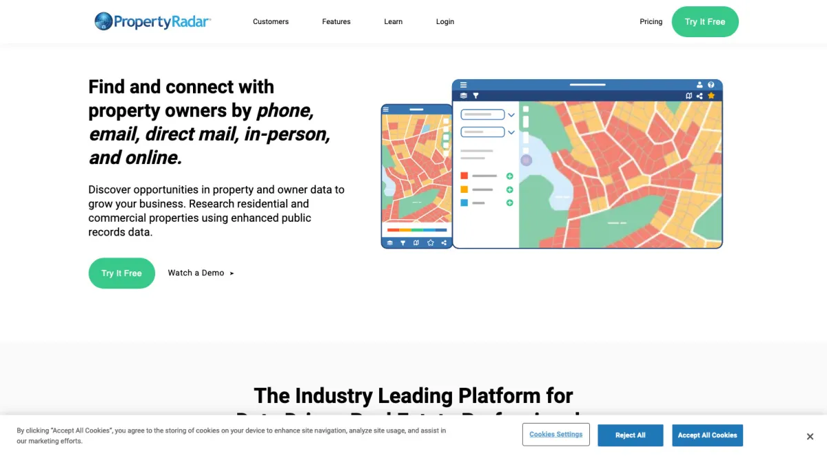 Interface PropertyRadar : fonctionnalités, prix, alternatives