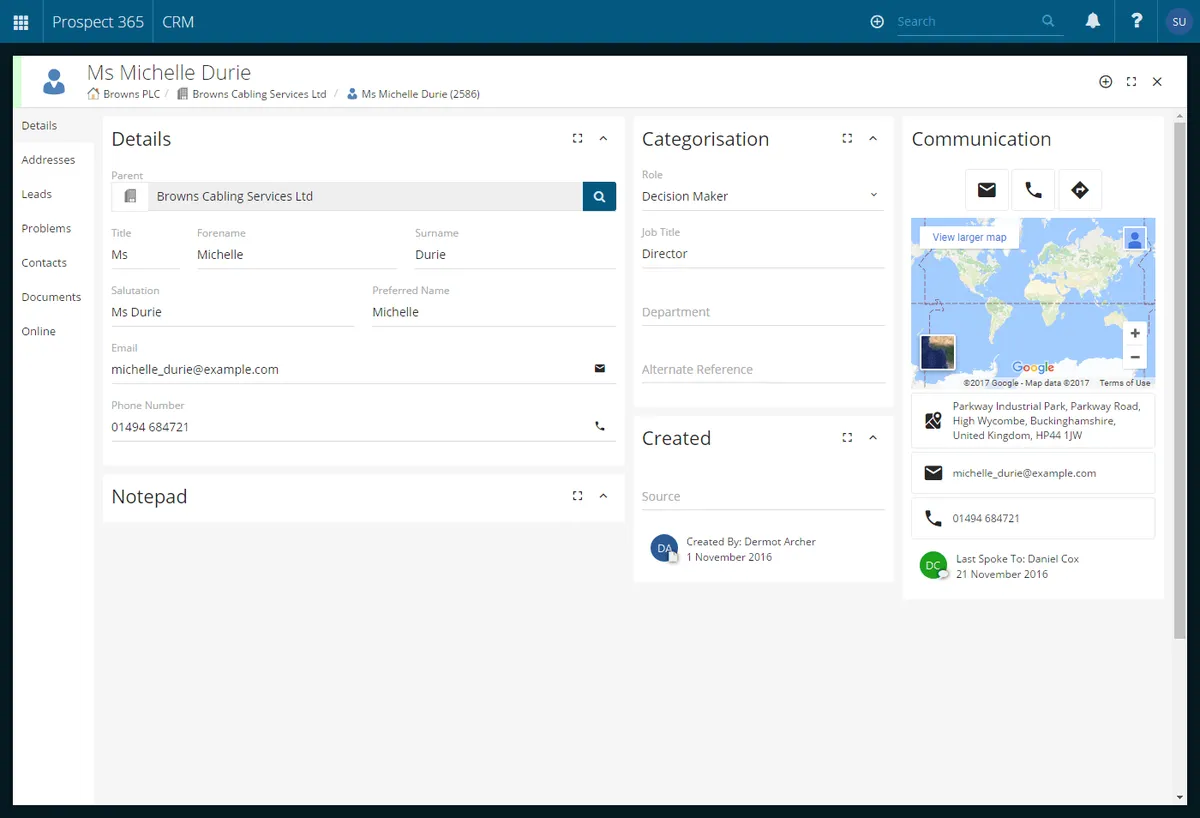 Interface Prospect CRM: image, ergonomie, alternatives