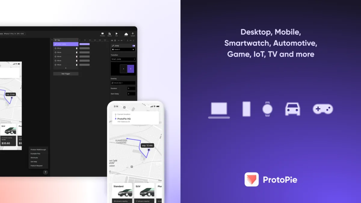 Interface ProtoPie: fonctionnalités, prix, alternatives