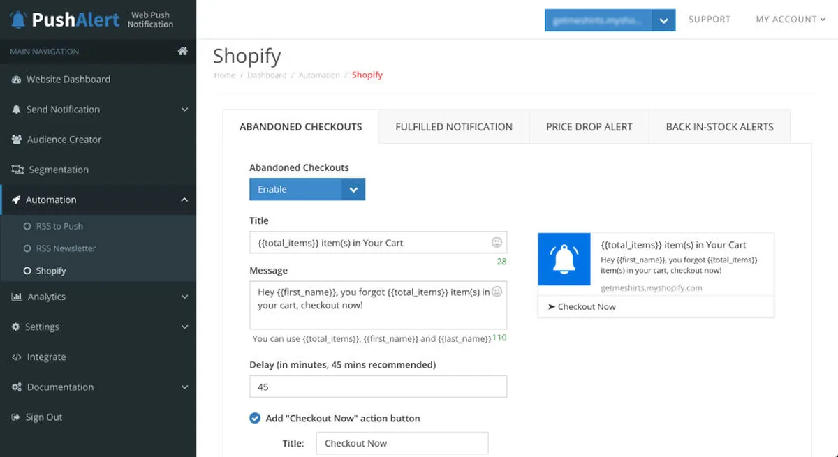 Interface PushAlert: fonctionnalités, prix, alternatives