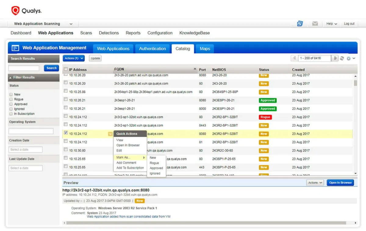 Interface Qualys: fonctionnalités, prix, alternatives
