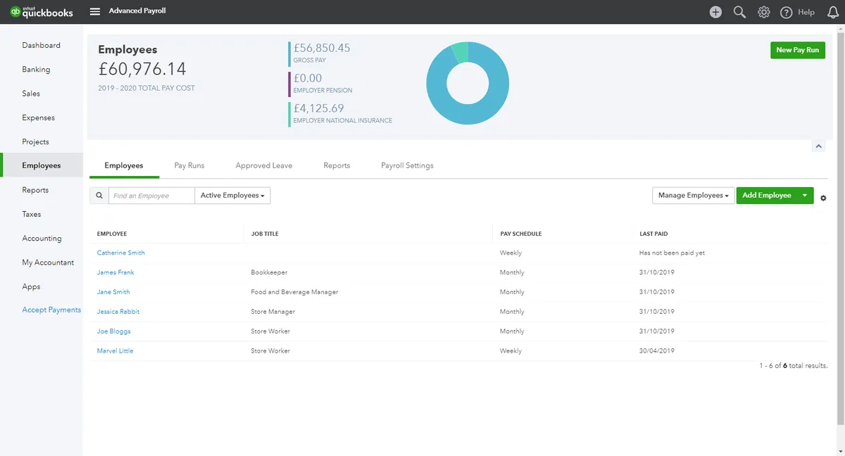 Interface QuickBooks Payroll: fonctionnalités, prix, alternatives