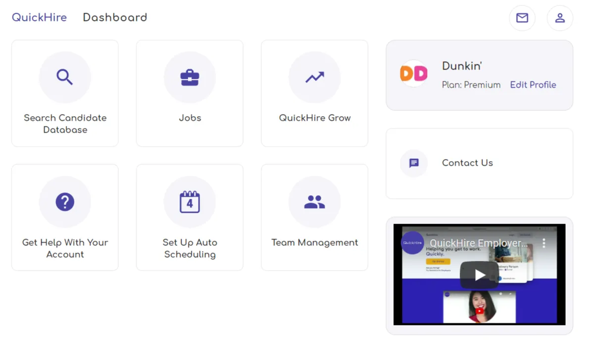 Interface QuickHire: fonctionnalités, prix, alternatives