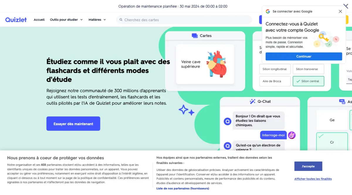 Interface Quizlet : fonctionnalités, prix, alternatives