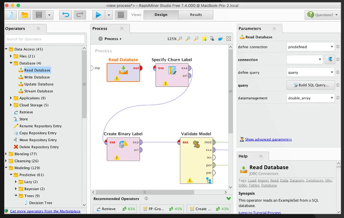 Interface RapidMiner: fonctionnalités, prix, alternatives