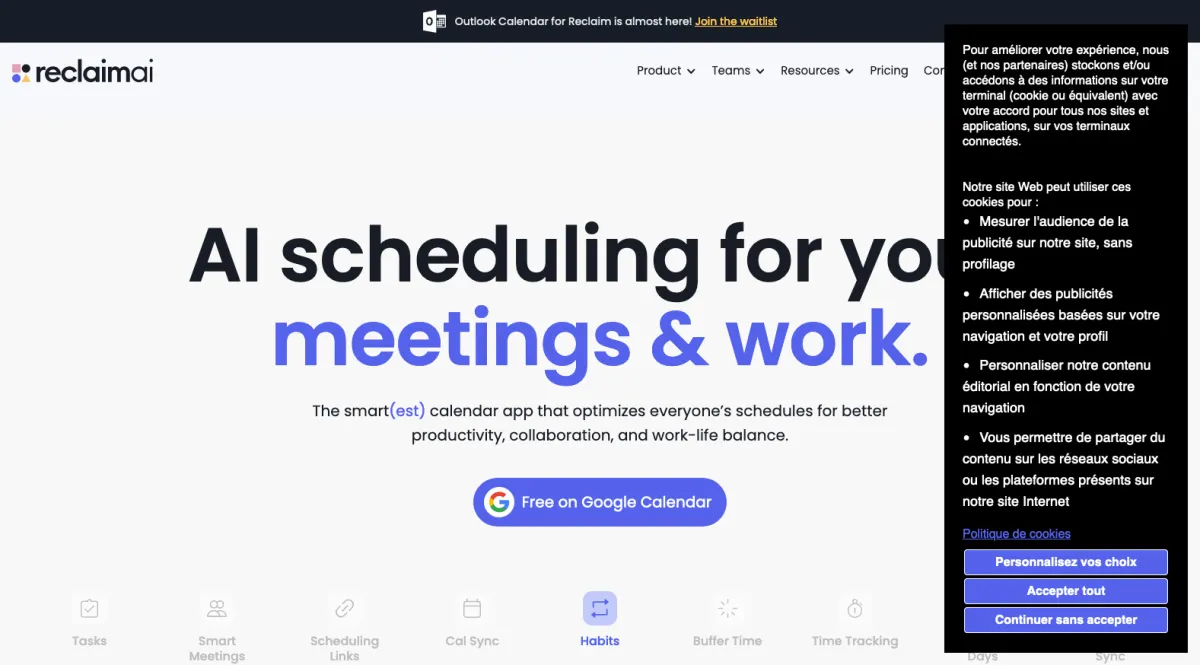 Interface ReclaimAI : fonctionnalités, prix, alternatives