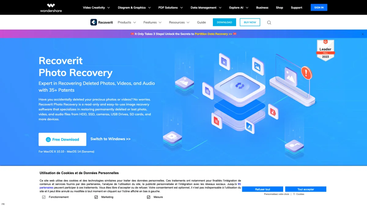 Interface Recoverit Photo Recovery : fonctionnalités, prix, alternatives