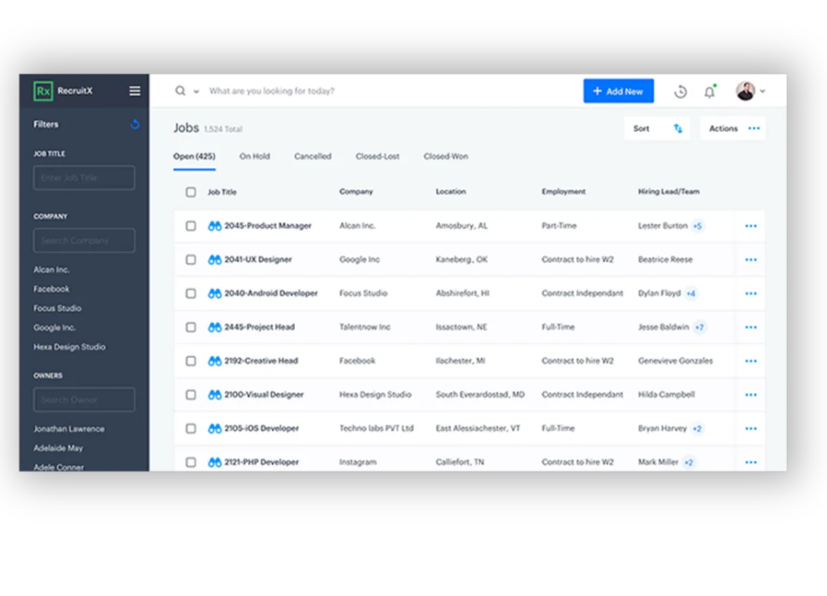 Interface RecruitX: fonctionnalités, prix, alternatives