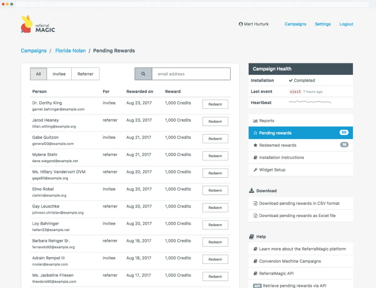 Interface ReferralMagic: fonctionnalités, prix, alternatives