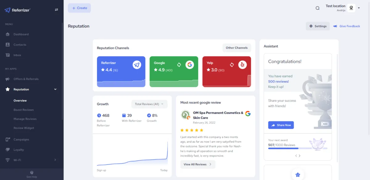 Interface Referrizer: fonctionnalités, prix, alternatives