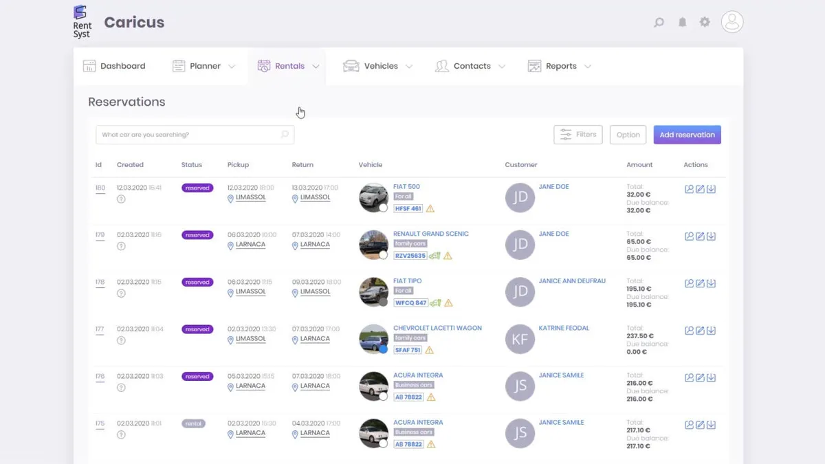 Interface RentSyst: fonctionnalités, prix, alternatives