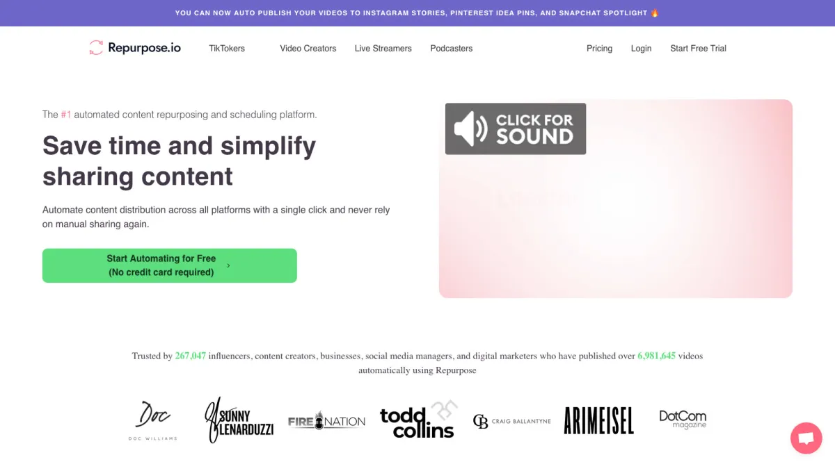 Interface Repurpose.io : fonctionnalités, prix, alternatives