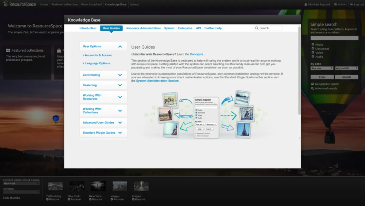 Interface ResourceSpace: fonctionnalités, prix, alternatives