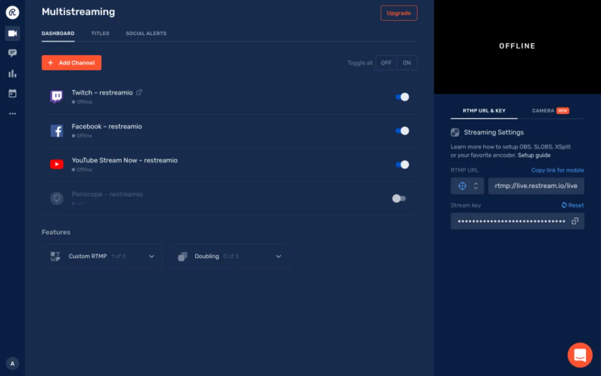 Interface Restream: fonctionnalités, prix, alternatives Interface Restream: fonctionnalités, prix, alternatives