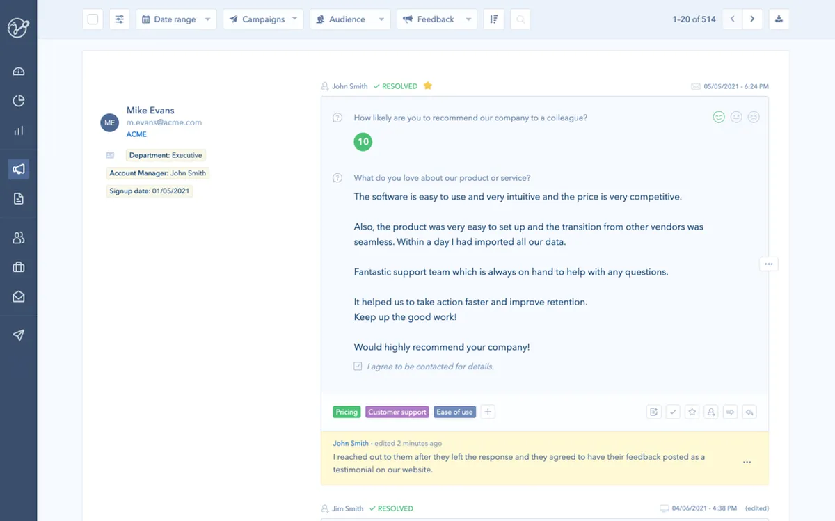 Interface Retently: fonctionnalités, prix, alternatives