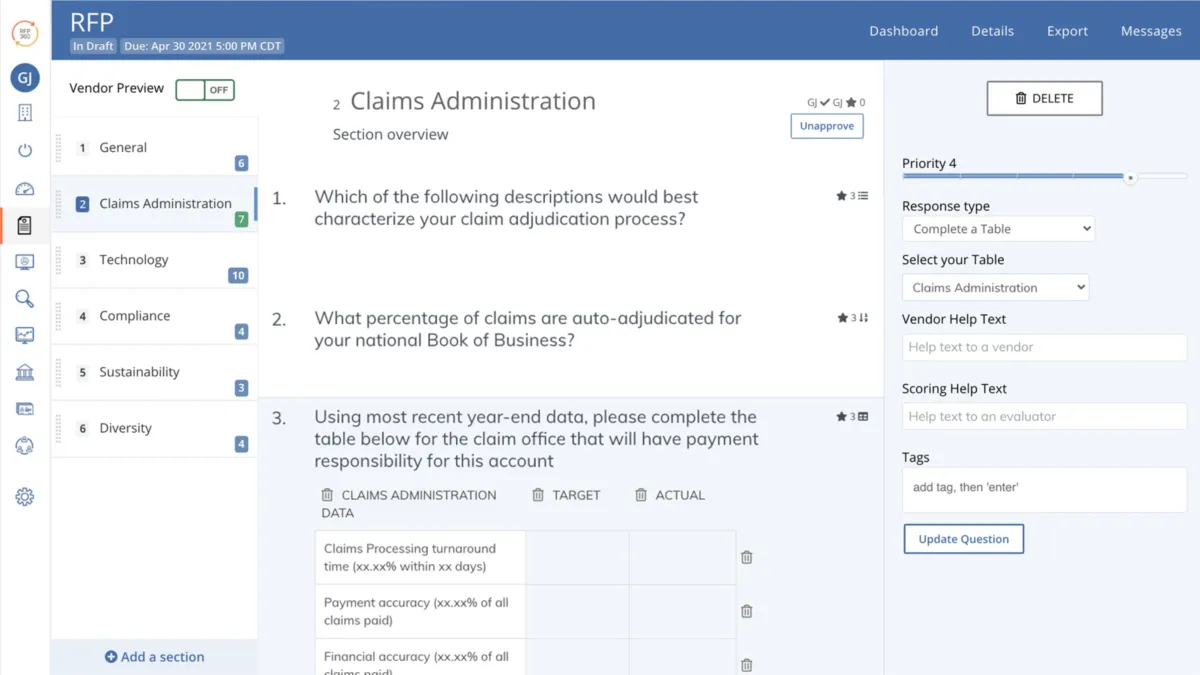 Interface RFP360: fonctionnalités, prix, alternatives