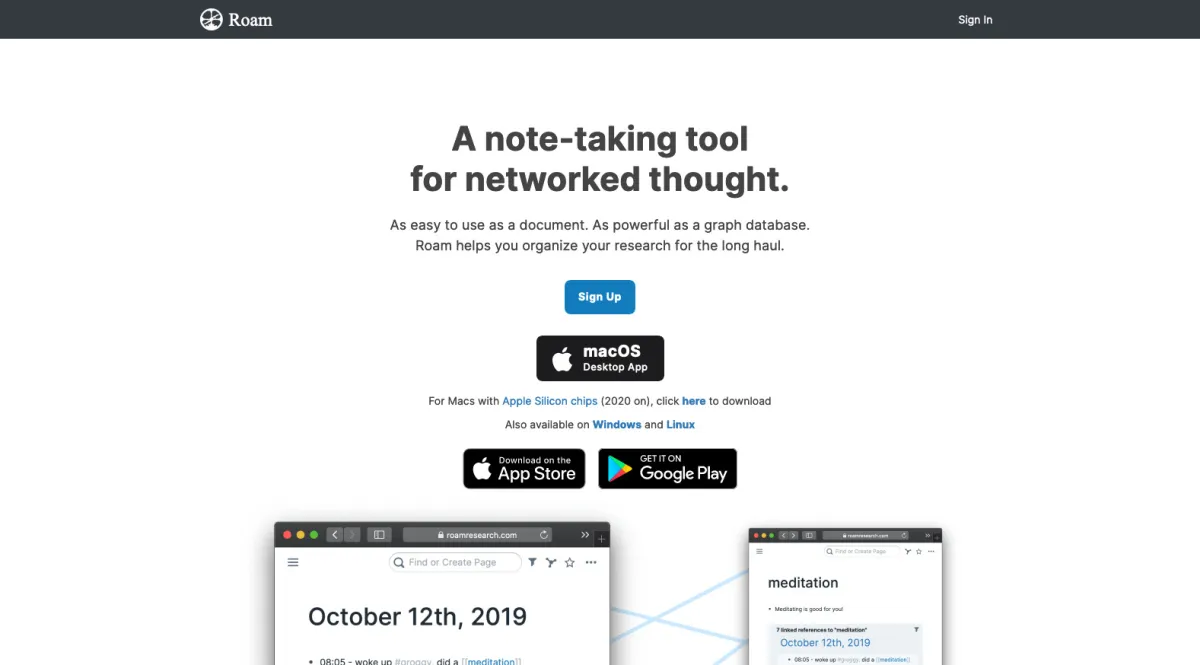 Interface Roam Research : fonctionnalités, prix, alternatives