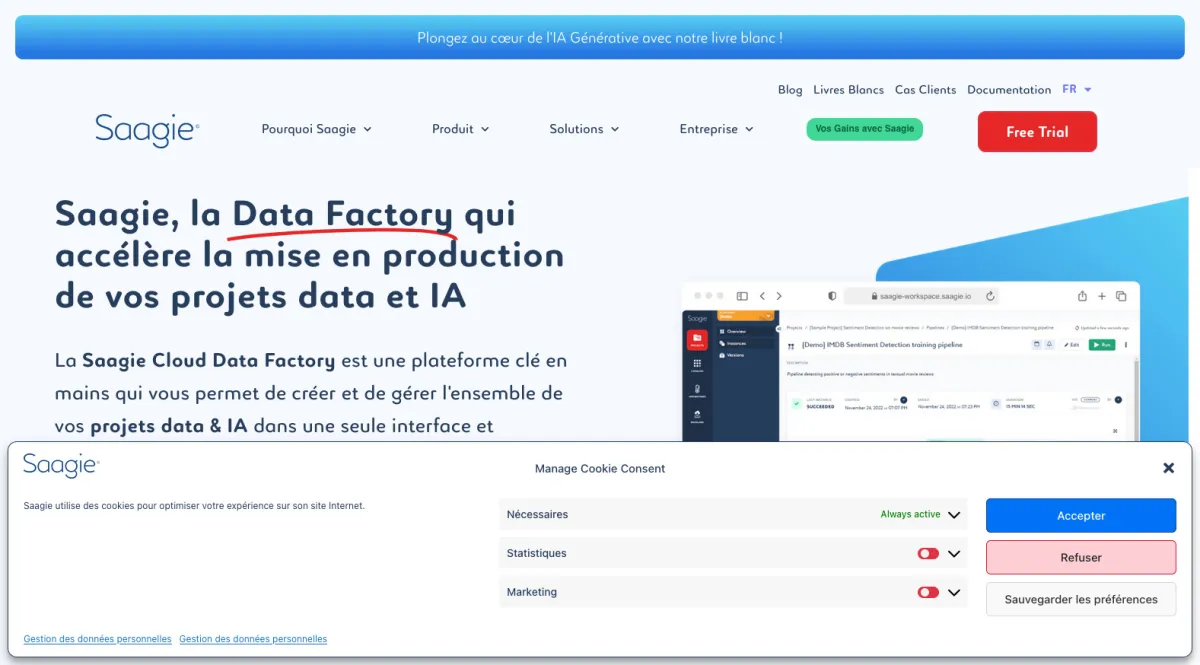 Saagie: avis sur le logiciel d'intelligence artificielle (IA): fonctionnalités, avantages, inconvénients et tarifs Saagie: avis sur le logiciel d'intelligence artificielle (IA): fonctionnalités, avantages, inconvénients et tarifs