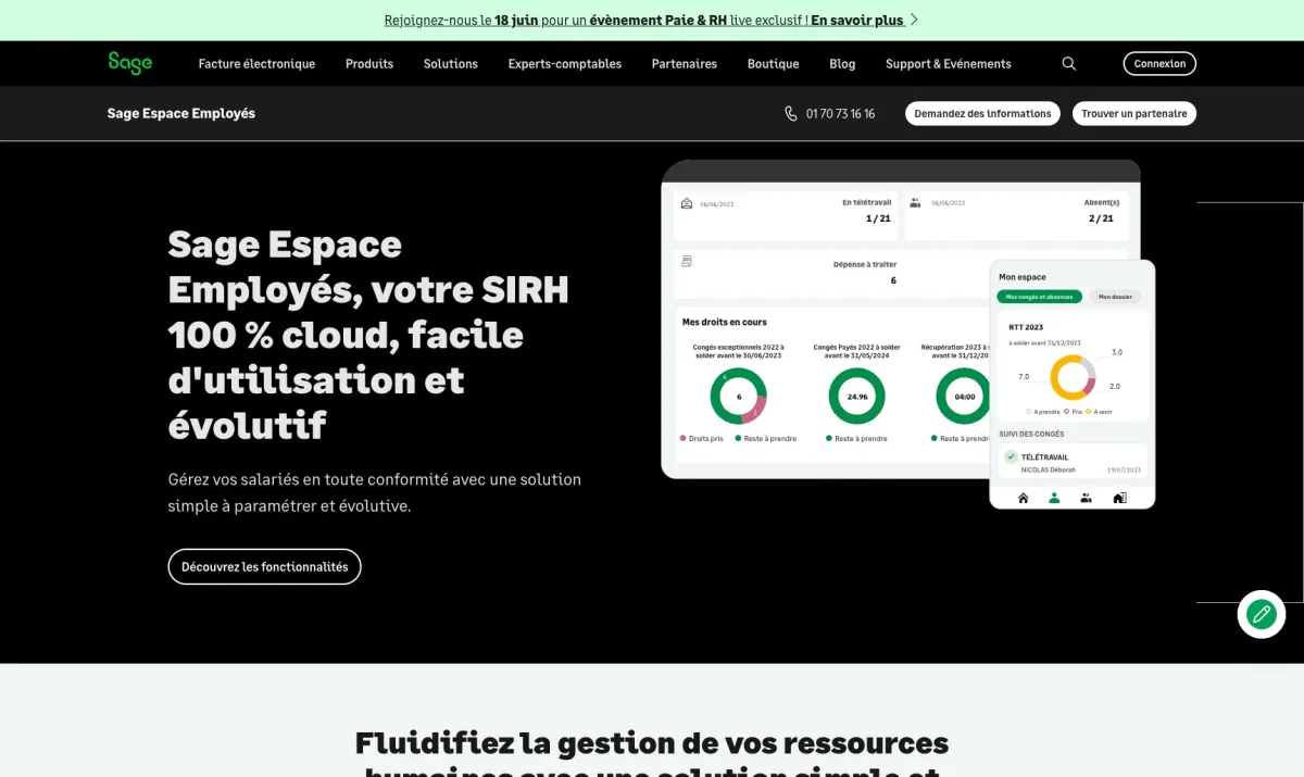 Notre avis sur Sage Espace Employés : un logiciel SIRH (système d'information des ressources humaines) à découvrir